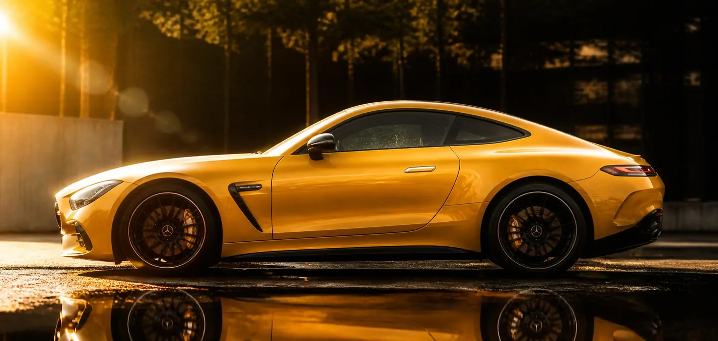 Sunlit freshly detailed luxury car