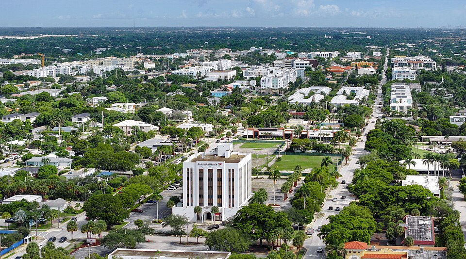 Aerial view of downtown Delray Beach looking north at Federal Highway